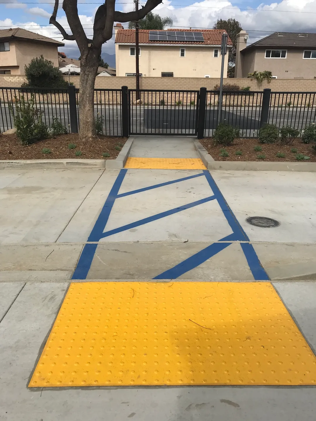 Blue markings on a road